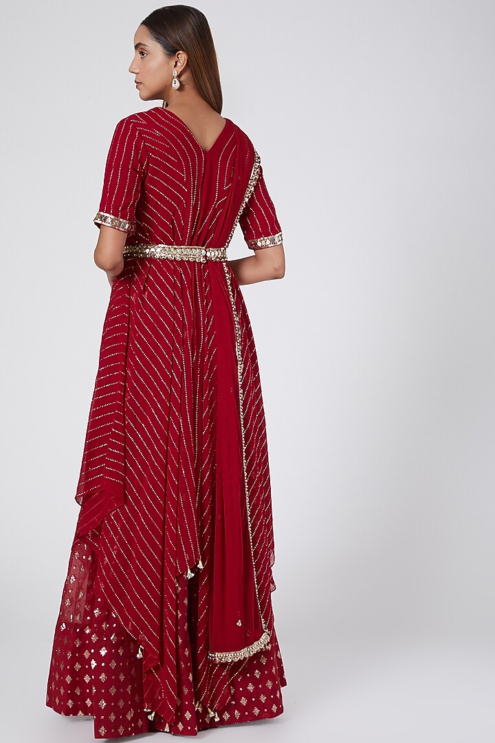 Red Georgette Zardosi Embroidered Kurta Set by Nidhika Shekhar at Pernia's Pop Up Shop