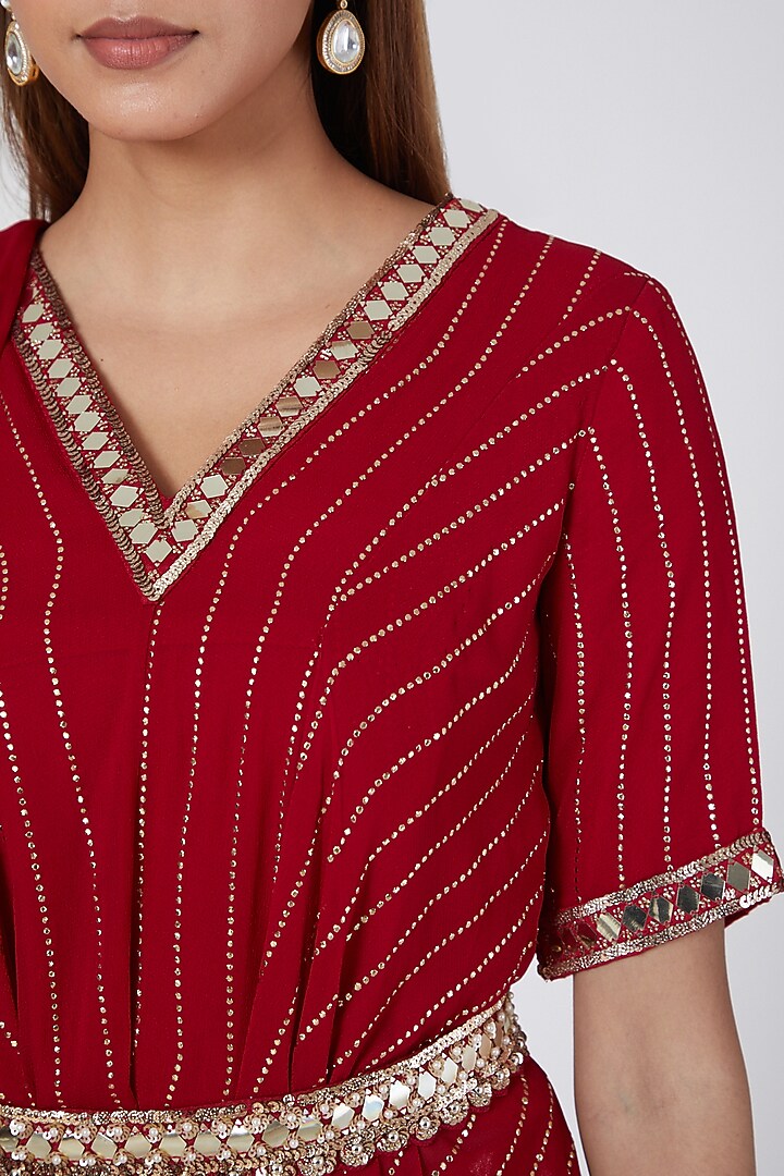 Red Georgette Zardosi Embroidered Kurta Set by Nidhika Shekhar at Pernia's Pop Up Shop