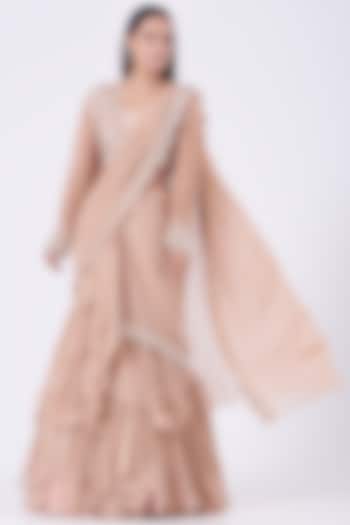 Blush Pink Fish Cut Pre-Draped Wedding Saree Set by Nidhika Shekhar at Pernia's Pop Up Shop