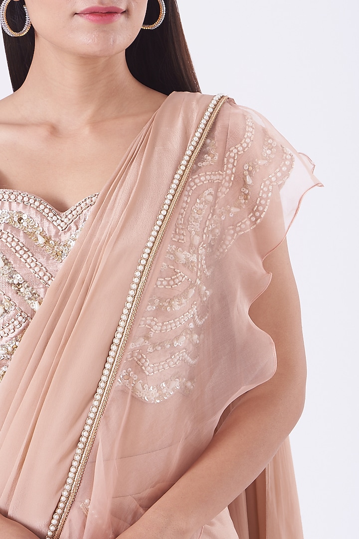 Blush Pink Pre-Draped Ruffled Wedding Saree Set by Nidhika Shekhar at Pernia's Pop Up Shop