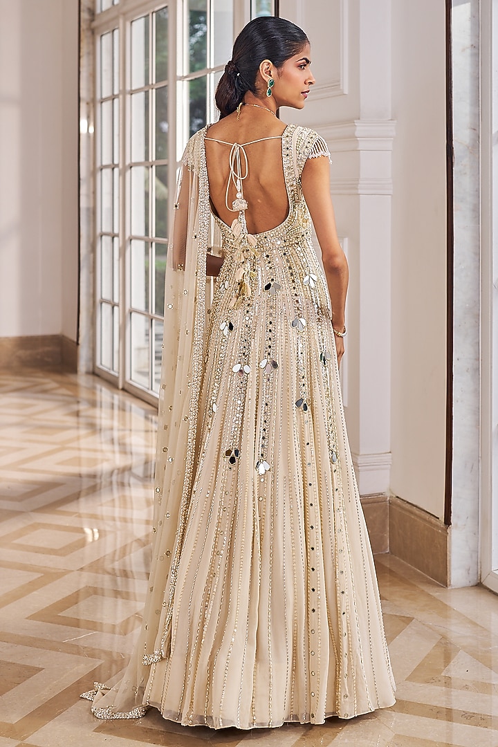 Champagne Georgette & Net Embroidered Bridal Anarkali Set by Nidhika Shekhar at Pernia's Pop Up Shop