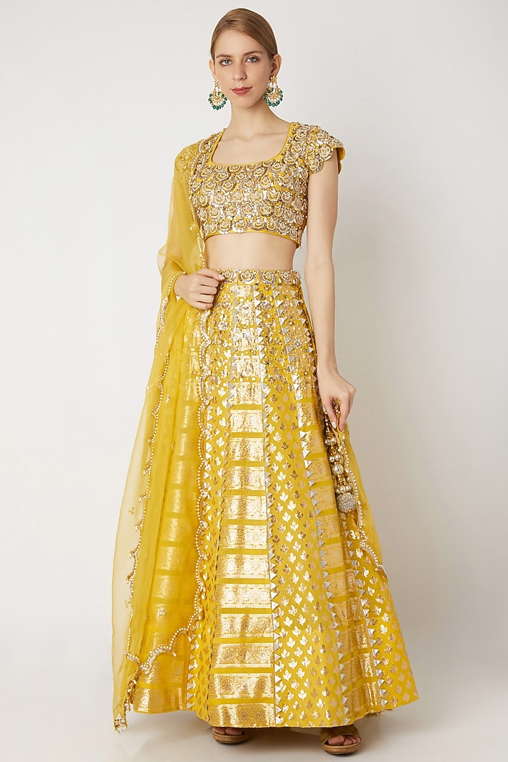 Yellow Chanderi Wedding Lehenga Set by Nidhika Shekhar at Pernia's Pop Up Shop