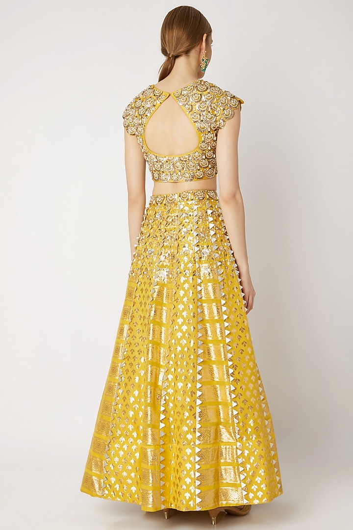 Yellow Chanderi Wedding Lehenga Set by Nidhika Shekhar at Pernia's Pop Up Shop