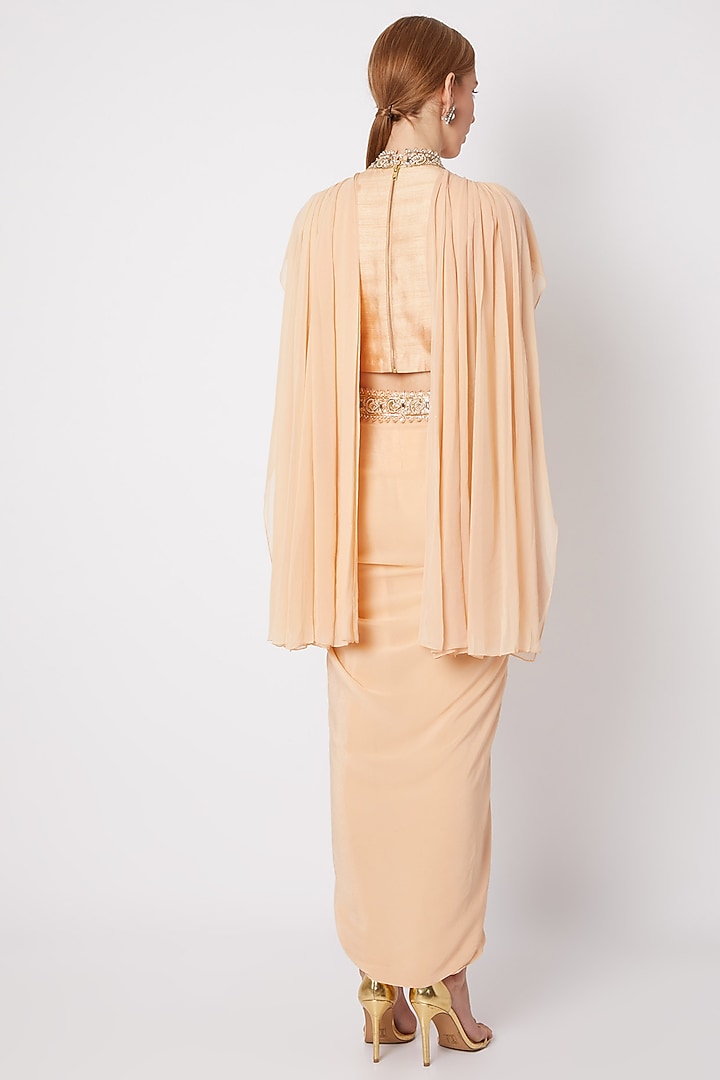 Peach Draped Skirt Set by Nidhika Shekhar at Pernia's Pop Up Shop