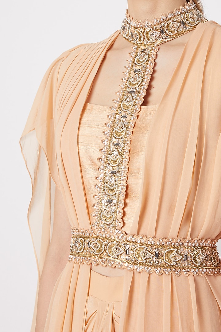 Peach Draped Skirt Set by Nidhika Shekhar at Pernia's Pop Up Shop