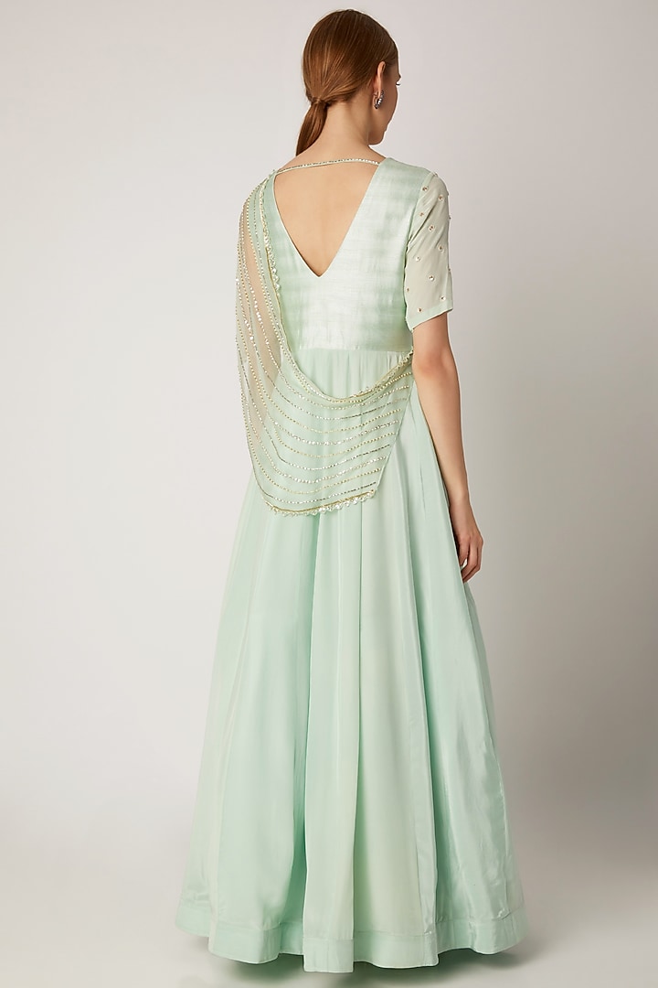 Aqua Green Embroidered Draped Wedding Anarkali by Nidhika Shekhar at Pernia's Pop Up Shop