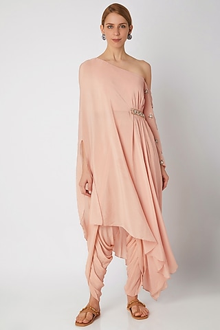 Blush Pink Embroidered Draped Kurta With Dhoti by Nidhika Shekhar