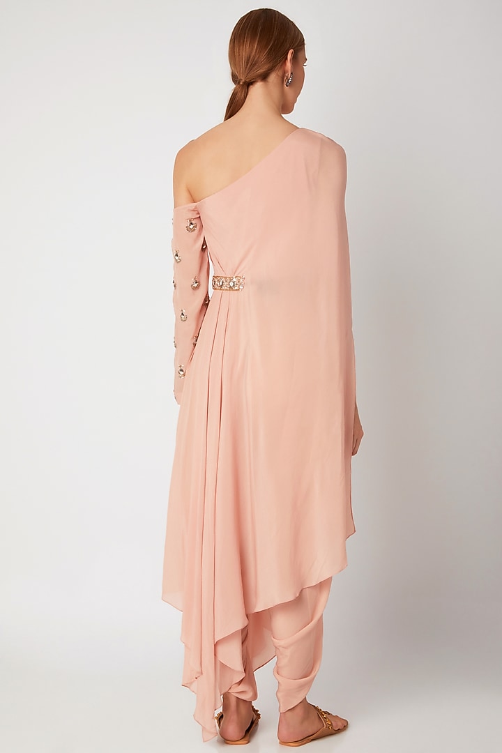 Blush Pink Embroidered Draped Kurta With Dhoti by Nidhika Shekhar at Pernia's Pop Up Shop