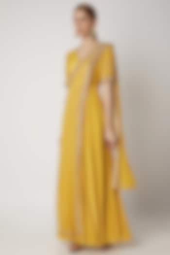 Yellow Embroidered Draped Anarkali by Nidhika Shekhar at Pernia's Pop Up Shop