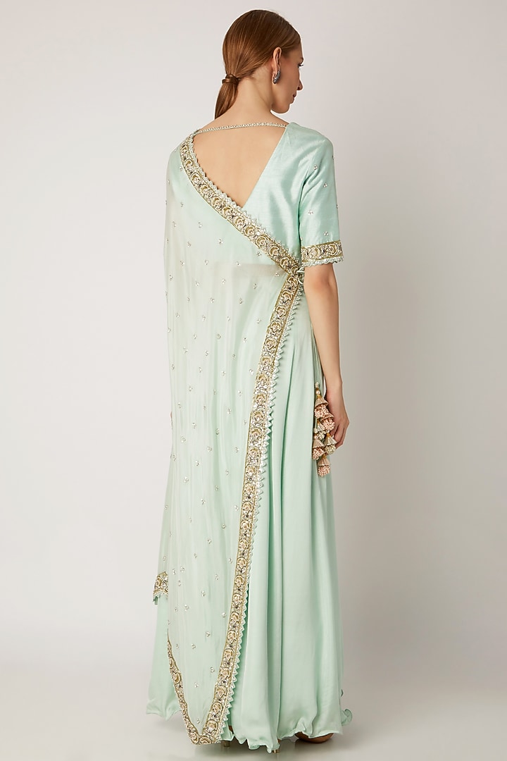 Aqua Green Embroidered Draped Wedding Lehenga Set by Nidhika Shekhar at Pernia's Pop Up Shop