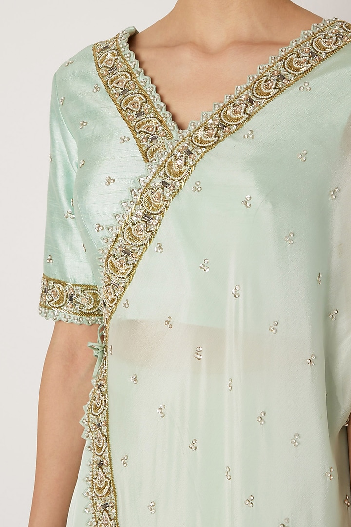 Aqua Green Embroidered Draped Wedding Lehenga Set by Nidhika Shekhar at Pernia's Pop Up Shop