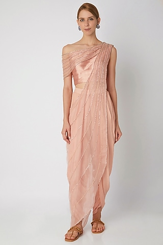 Blush Pink Embroidered Dhoti Set by Nidhika Shekhar
