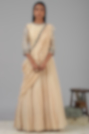 Peach Draped Engagement Gown by Nidhika Shekhar at Pernia's Pop Up Shop