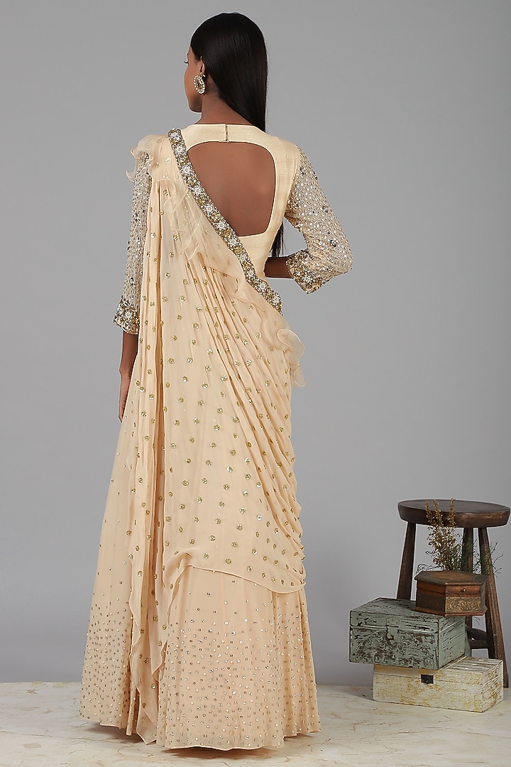 Peach Draped Engagement Gown by Nidhika Shekhar at Pernia's Pop Up Shop
