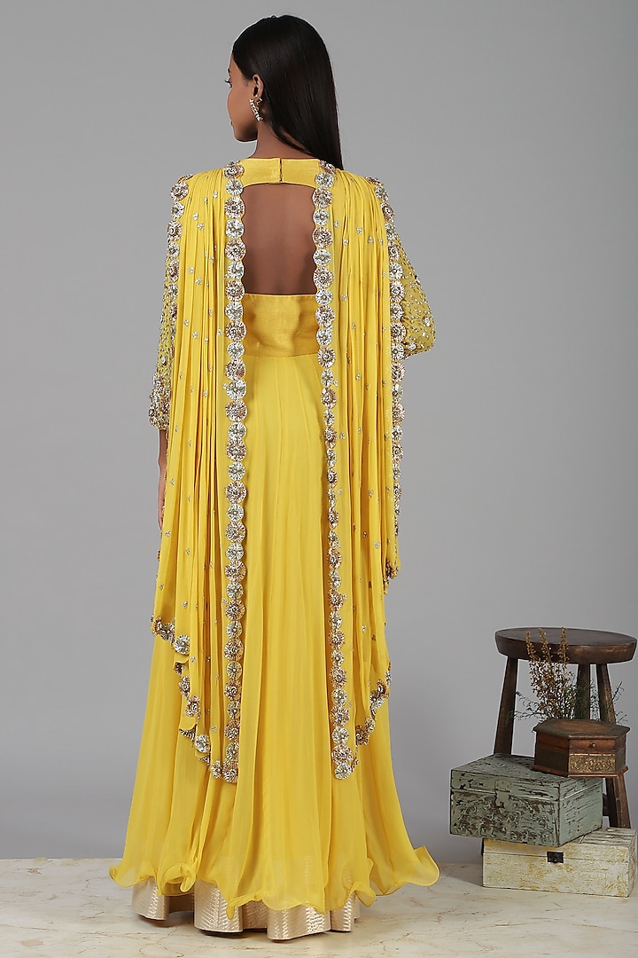 Yellow Embroidered Wedding Anarkali Set by Nidhika Shekhar at Pernia's Pop Up Shop