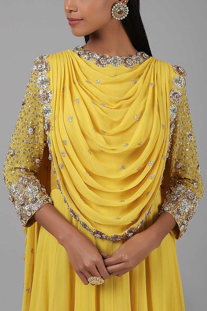 Yellow Embroidered Wedding Anarkali Set by Nidhika Shekhar at Pernia's Pop Up Shop