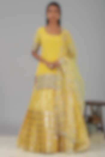 Yellow Embroidered Lehenga Set by Nidhika Shekhar