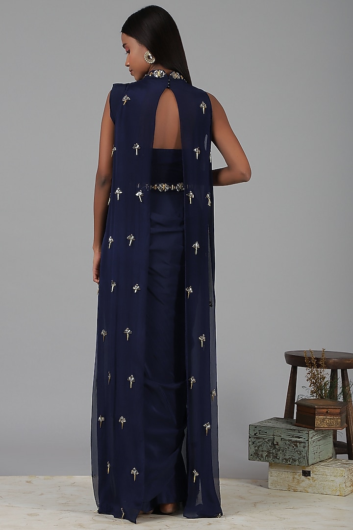Midnight Blue Embellished Wedding Saree Set by Nidhika Shekhar at Pernia's Pop Up Shop