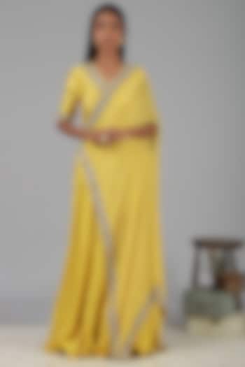 Yellow Embroidered Draped Lehenga Set by Nidhika Shekhar
