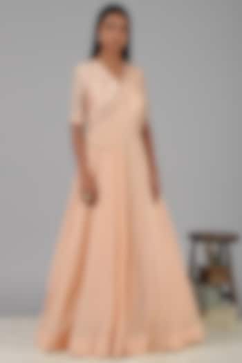 Blush Pink Draped Engagement Gown by Nidhika Shekhar at Pernia's Pop Up Shop