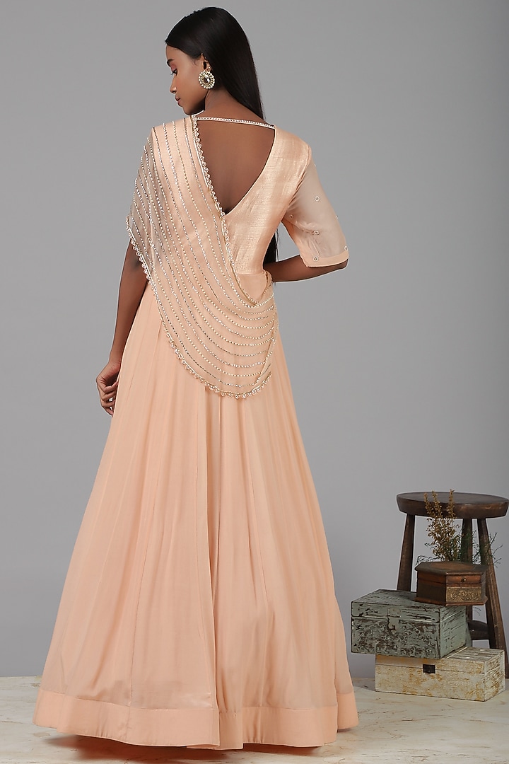 Blush Pink Draped Engagement Gown by Nidhika Shekhar at Pernia's Pop Up Shop