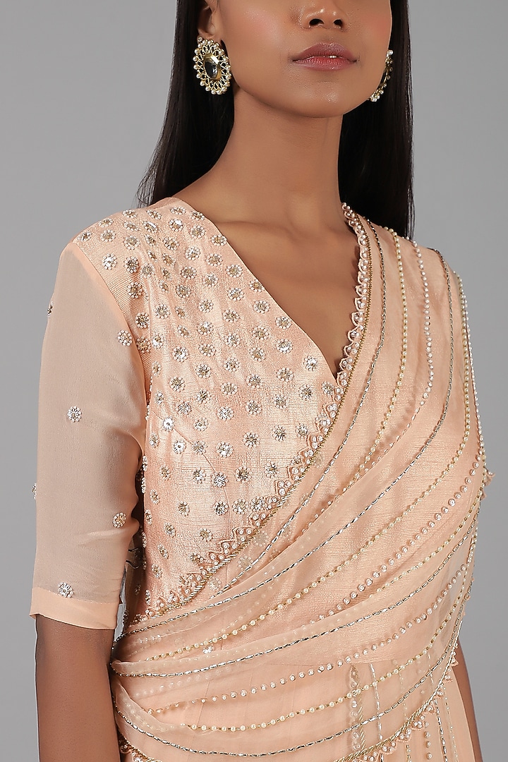 Blush Pink Draped Engagement Gown by Nidhika Shekhar at Pernia's Pop Up Shop