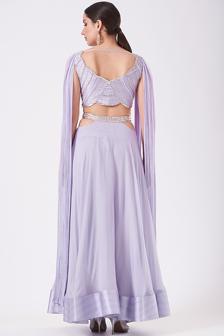 Lilac Hand Embroidered Handcrafted Cut-Out Gown by Nidhika Shekhar at Pernia's Pop Up Shop