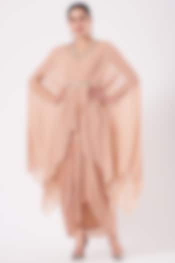 Blush Pink Hand Embroidered Draped Gown by Nidhika Shekhar at Pernia's Pop Up Shop