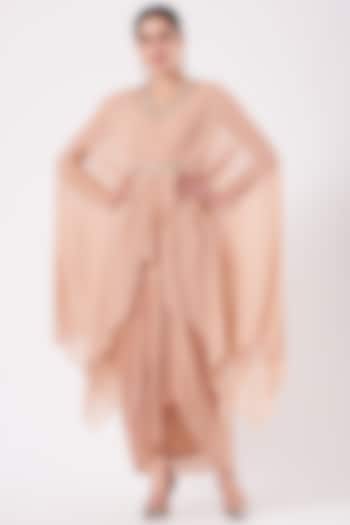 Blush Pink Hand Embroidered Draped Gown by Nidhika Shekhar