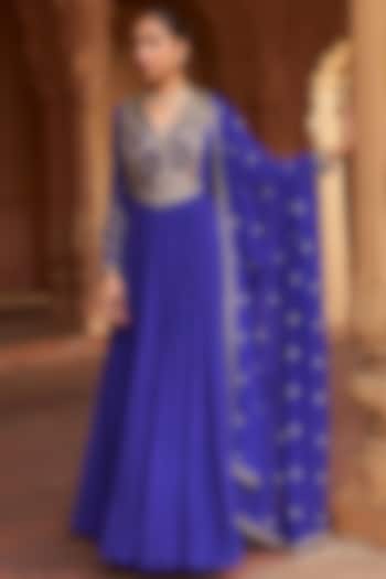 Purple Crepe Sequins Embroidered Wedding Anarkali Set by Nidhika Shekhar at Pernia's Pop Up Shop