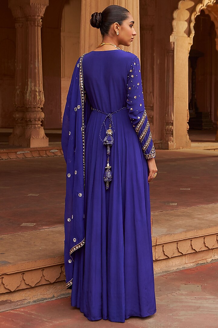 Purple Crepe Sequins Embroidered Wedding Anarkali Set by Nidhika Shekhar at Pernia's Pop Up Shop