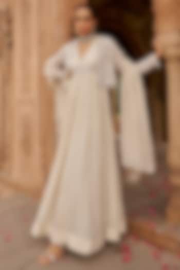Dirty Ivory Foil Georgette Sequins Embroidered Wedding Anarkali Set by Nidhika Shekhar at Pernia's Pop Up Shop