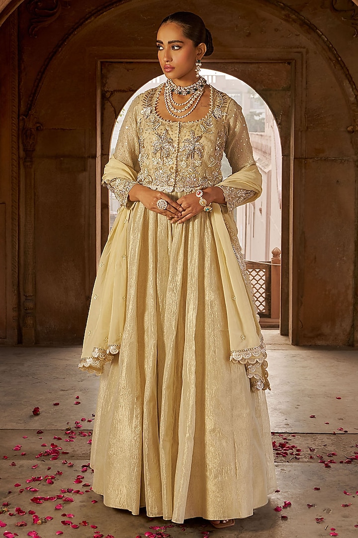 Golden Tissue Anarkali Set by Nidhika Shekhar at Pernia's Pop Up Shop