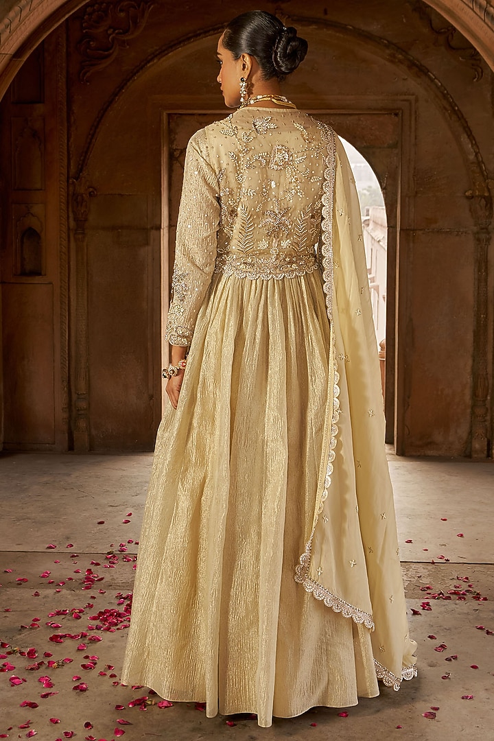 Golden Tissue Wedding Anarkali Set by Nidhika Shekhar at Pernia's Pop Up Shop