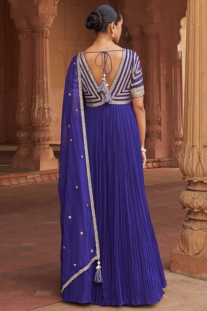Purple Georgette & Organza Sequins Embroidered Wedding Anarkali Set by Nidhika Shekhar at Pernia's Pop Up Shop