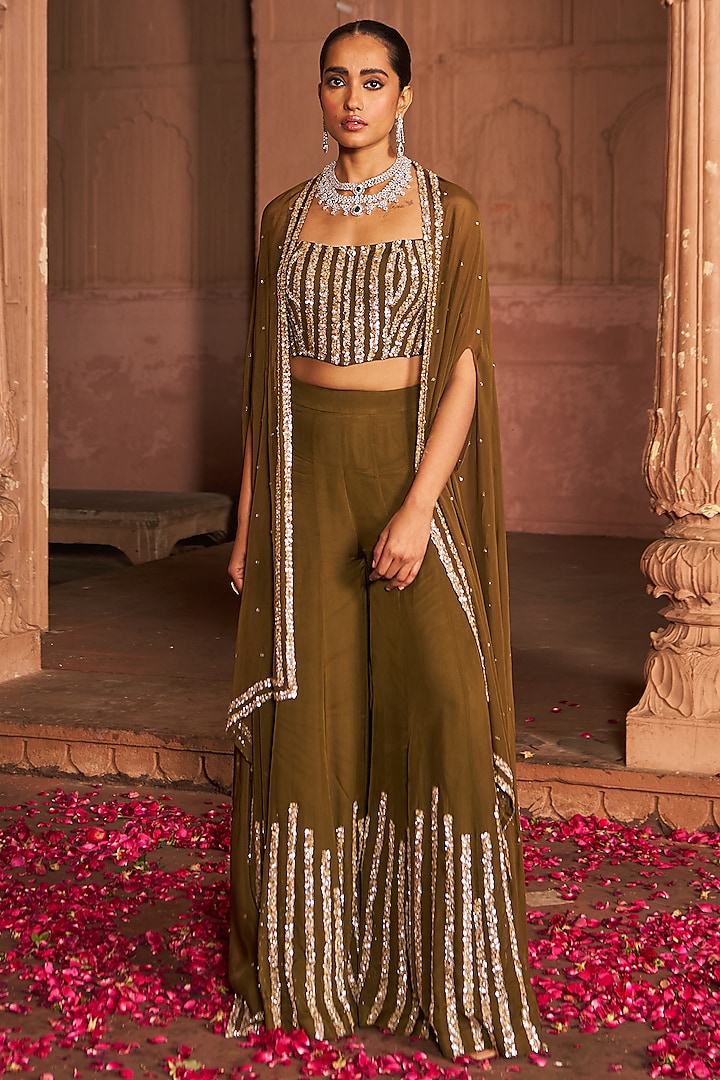 Copper Organza Embroidered Sharara Set by Nidhika Shekhar at Pernia's Pop Up Shop