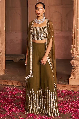 Copper Organza Embroidered Sharara Set by Nidhika Shekhar