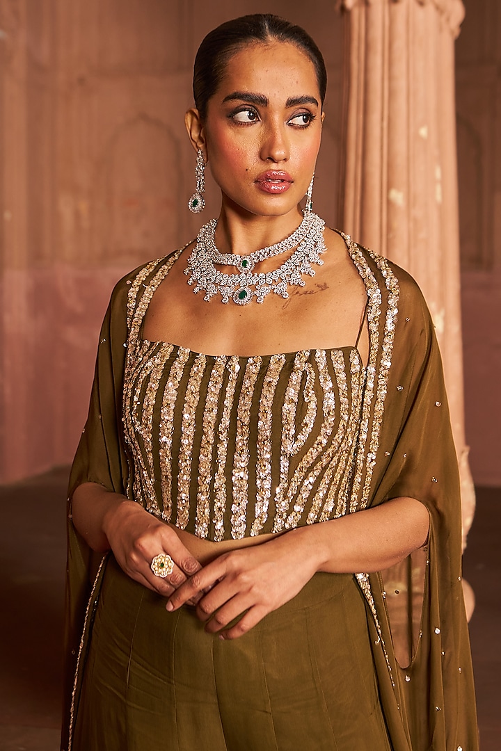 Copper Organza Embroidered Wedding Sharara Set by Nidhika Shekhar at Pernia's Pop Up Shop