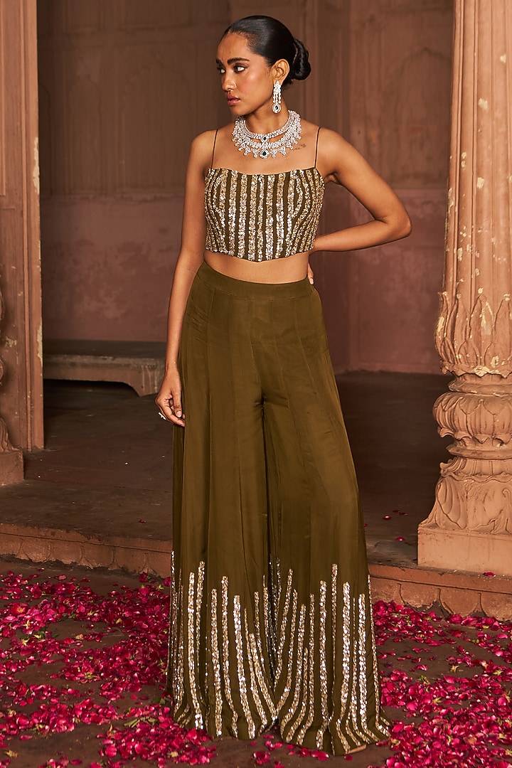 Copper Organza Embroidered Wedding Sharara Set by Nidhika Shekhar at Pernia's Pop Up Shop
