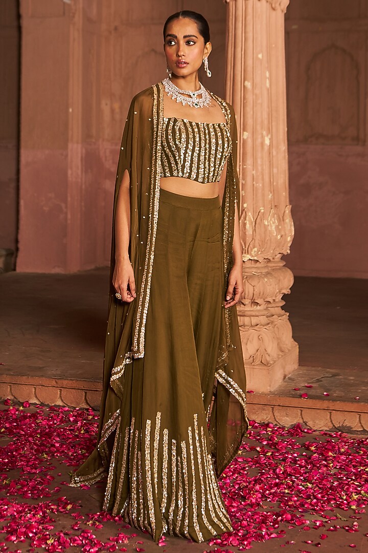 Copper Organza Embroidered Wedding Sharara Set by Nidhika Shekhar at Pernia's Pop Up Shop