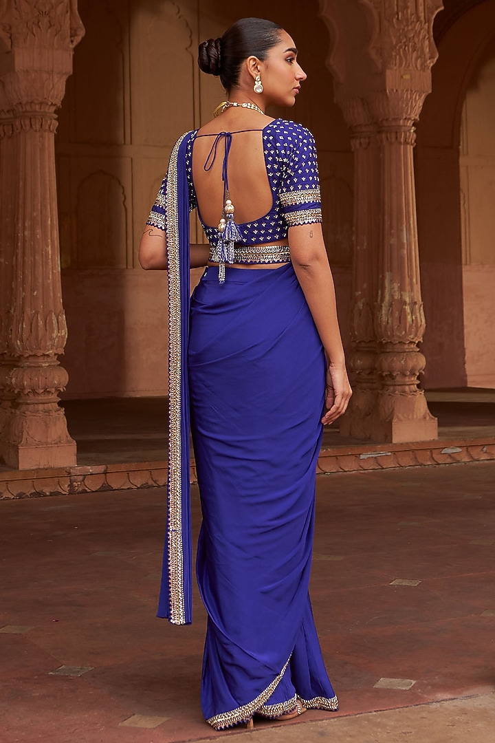 Purple Crepe & Silk Sequins Embroidered Wedding Saree Set by Nidhika Shekhar at Pernia's Pop Up Shop