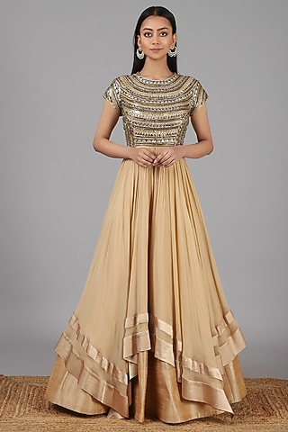 Beige Hand Embroidered Gown by Nidhika Shekhar