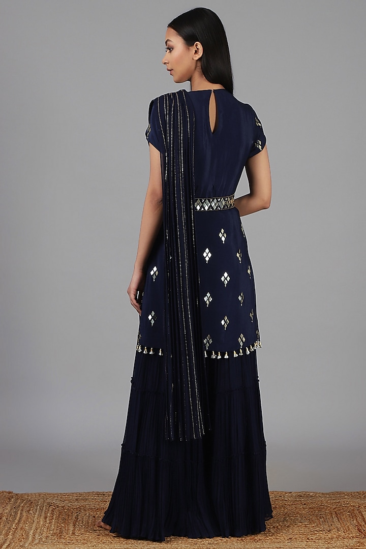 Navy Blue Embroidered Wedding Sharara Set by Nidhika Shekhar at Pernia's Pop Up Shop