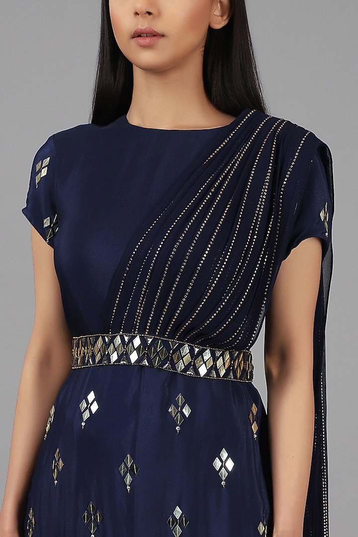 Navy Blue Embroidered Wedding Sharara Set by Nidhika Shekhar at Pernia's Pop Up Shop