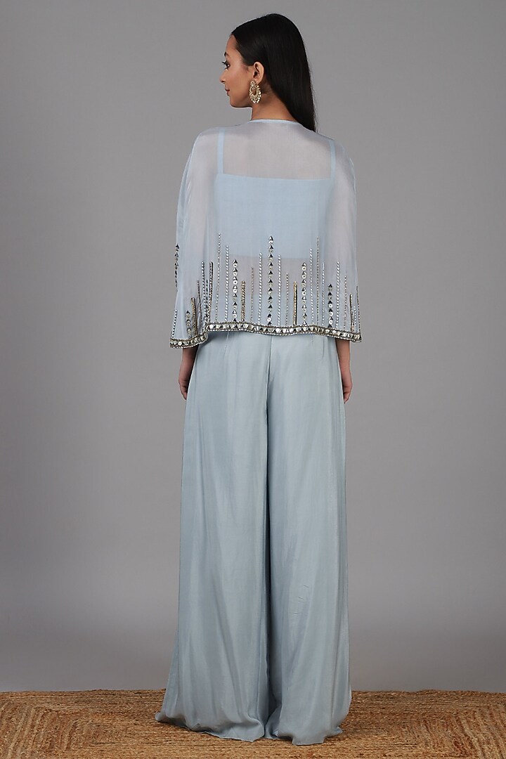 Dusky Aqua Embellished Cape Set by Nidhika Shekhar at Pernia's Pop Up Shop