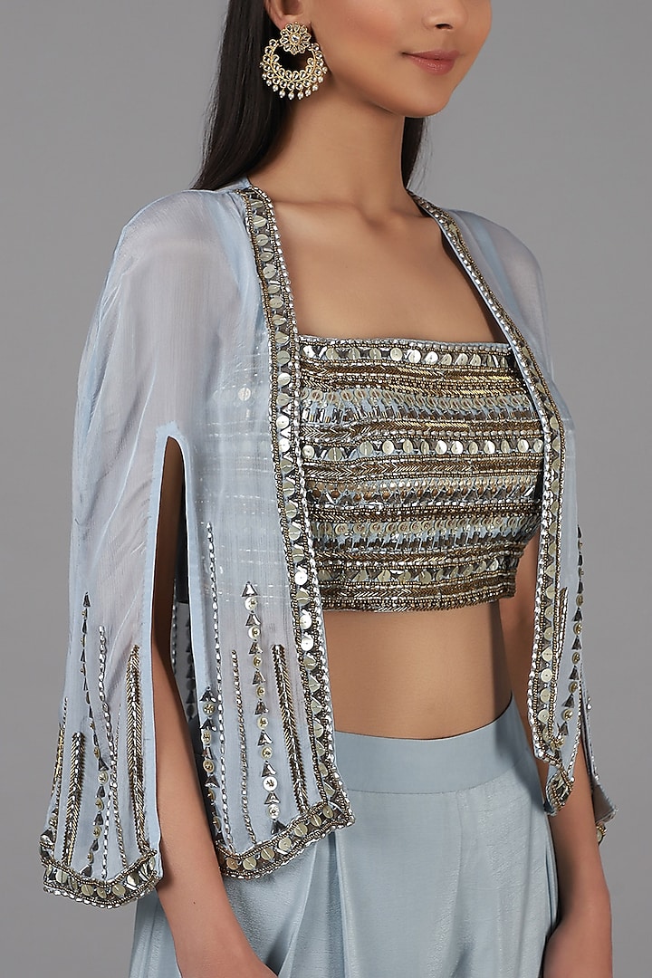Dusky Aqua Embellished Cape Set by Nidhika Shekhar at Pernia's Pop Up Shop