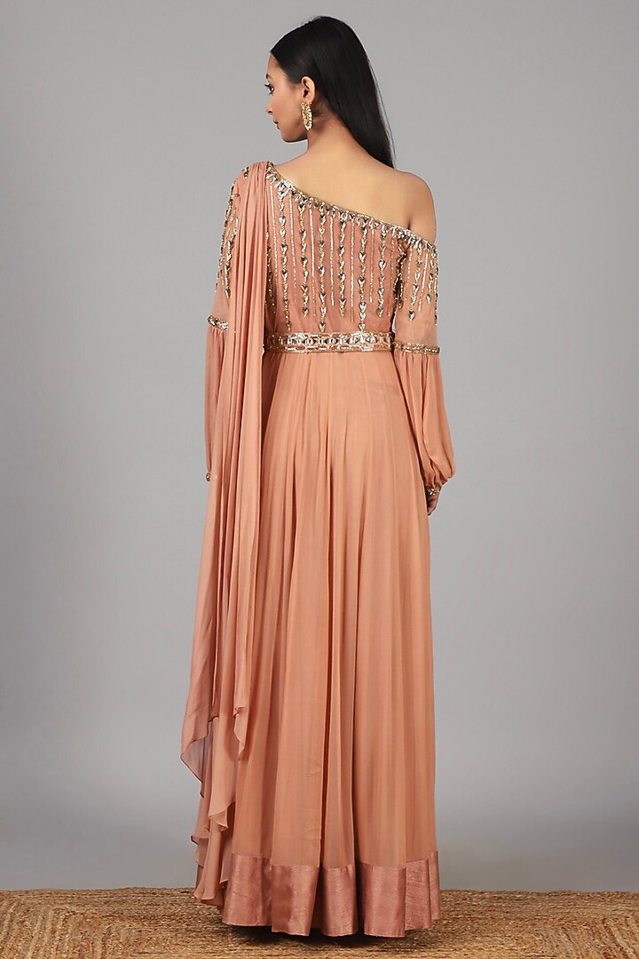 Peach Embroidered Wedding Anarkali With Belt by Nidhika Shekhar at Pernia's Pop Up Shop