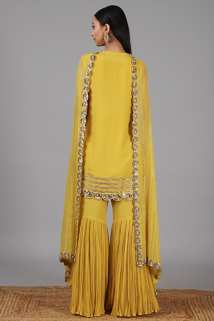 Yellow Embroidered Wedding Sharara Set by Nidhika Shekhar at Pernia's Pop Up Shop