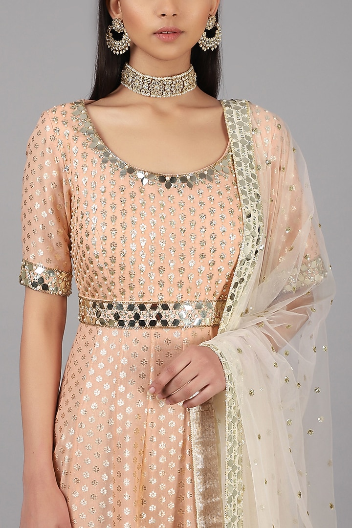 Peach Embellished Wedding Anarkali With Dupatta by Nidhika Shekhar at Pernia's Pop Up Shop