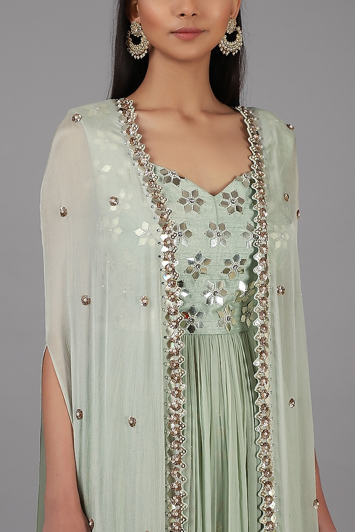 Muted Green Embroidered Wedding Sharara Set by Nidhika Shekhar at Pernia's Pop Up Shop